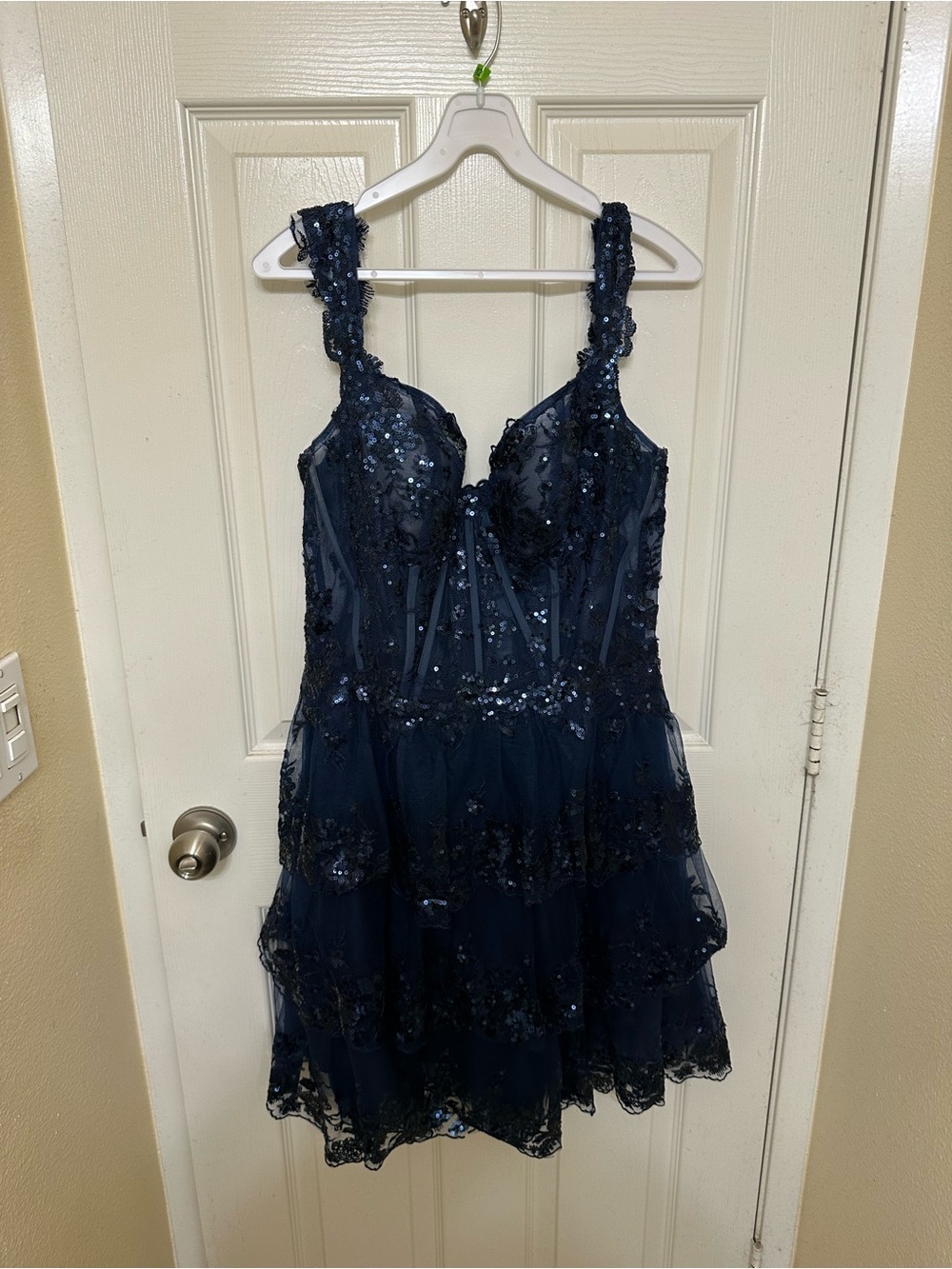 Navy Sequin Lace Dress